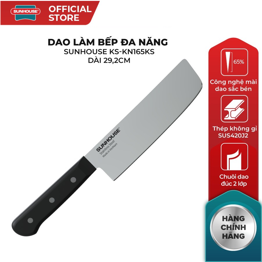 [ Dao Thái ]SUNHOUSE KS-KN165SS - Dài 29.2 cm - Công Nghệ Mài Dao Sắc Bén - Thép Không Gỉ SUS420J2 - Chuôi Dao Đúc 2 Lớp - Hàng Chính Hãng