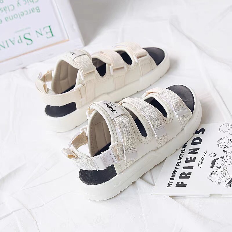 (Miễn Ship)  Dép quai hậu thêu hoa cúc 2 màu kem và đen giá siêu sốc, sandal quai hậu hoa cúc dáng thể thao cực nhẹ và êm chân, kiểu dáng hiện đại năng động