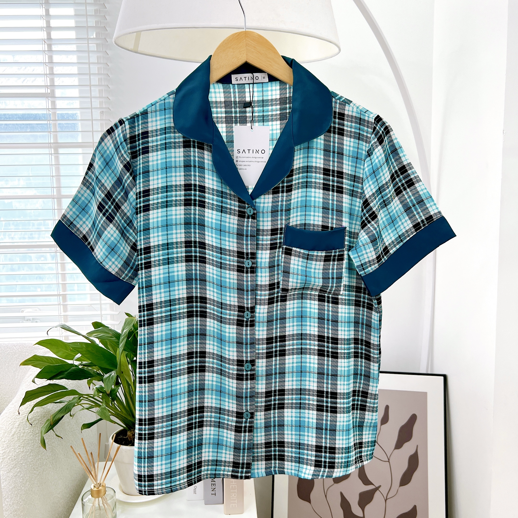 Đồ bộ mặc nhà, đồ ngủ, Pijama nữ Lụa TNQL Satino - Lida Blue Gray