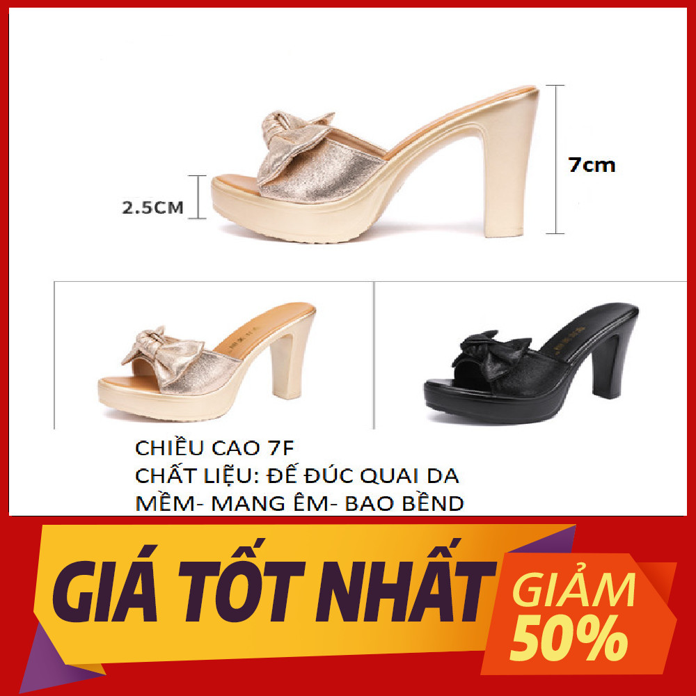 Dép cao gót nơ nhũ 7F GPSHOP