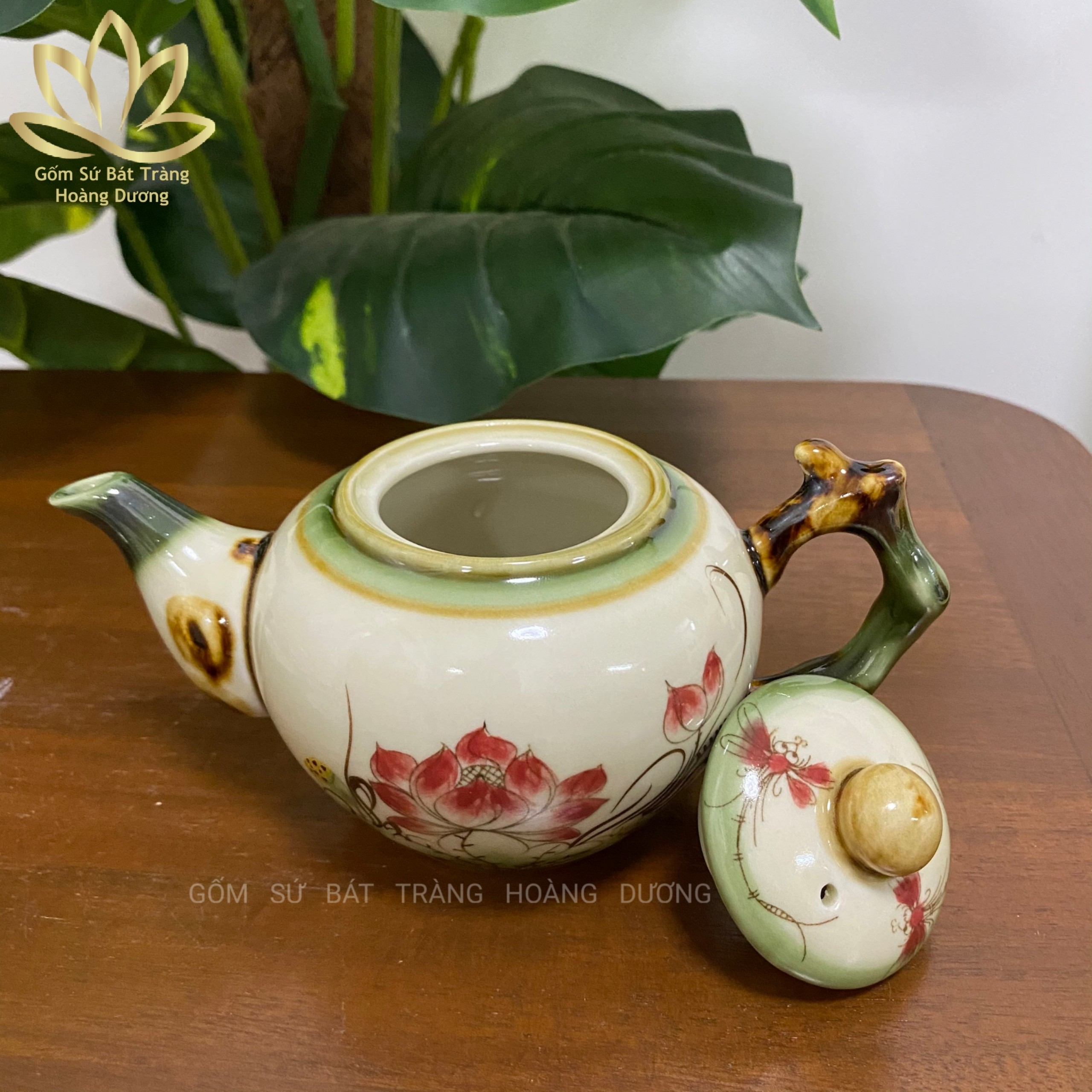 Bộ ấm chén Bát Tràng men bóng hoa sen 400ml