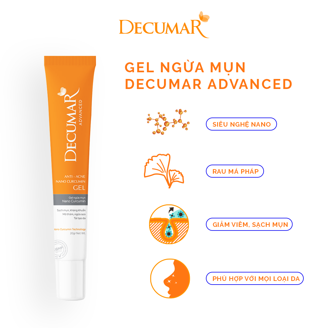 Gel ngừa mụn nano curcumin Decumar 20g