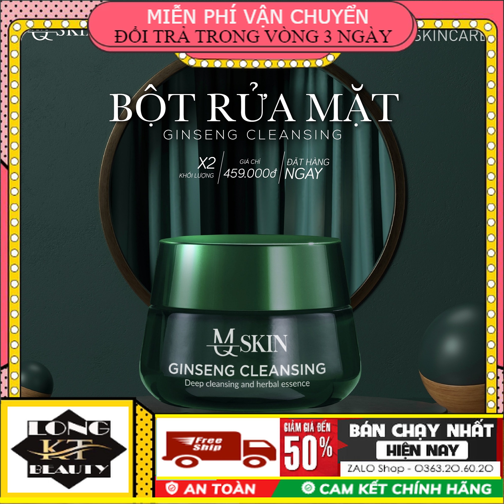 [[HOT-Sale Lớn-chính hãng ]] BỘT RỬA MẶT NHÂN SÂM MQSKIN 100GR