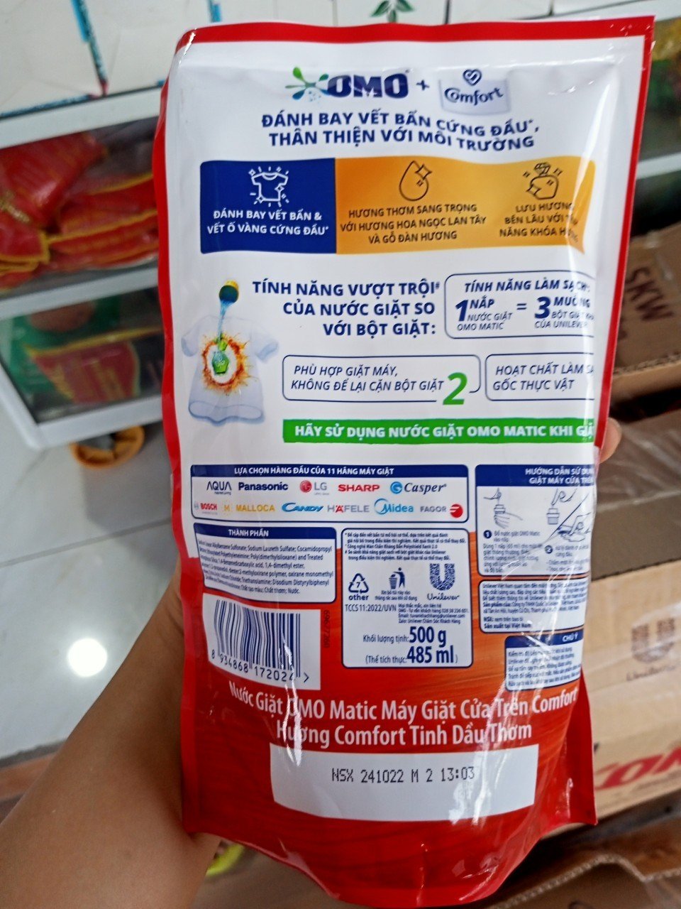 3 BỊCH NƯớC GIẶT OMO MATIC ĐÁNH BAY VẾT BẨN  500g