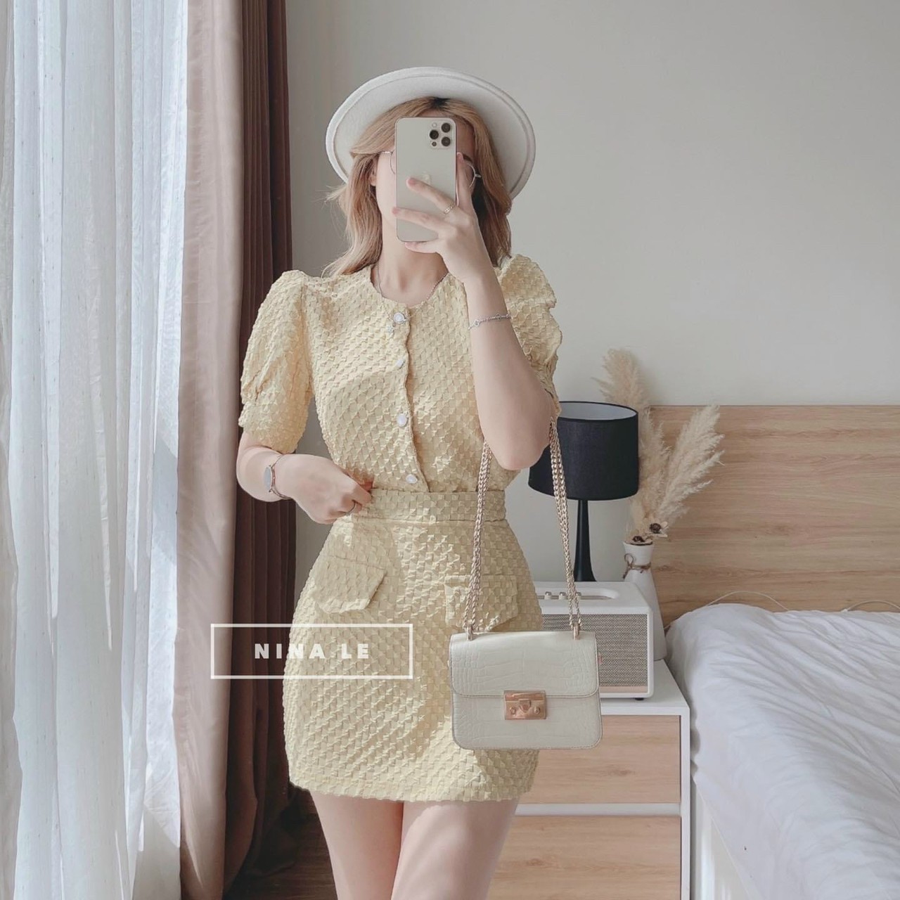 sét quần áo nữ sét áo & chân váy (Thun sau lưng, Khóa kéo bên, có lót trong)