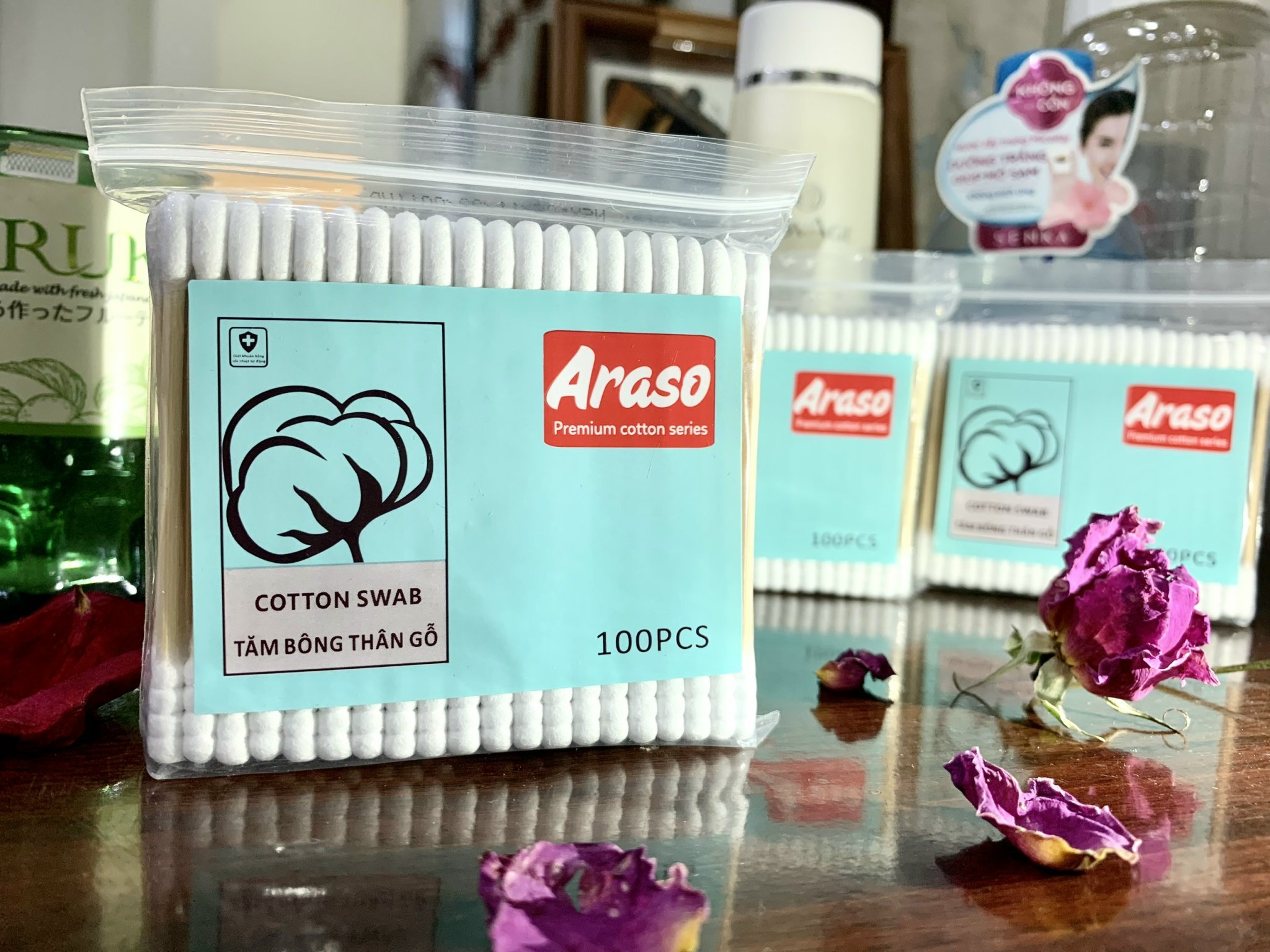 Tăm bông thân gỗ Araso 100 que