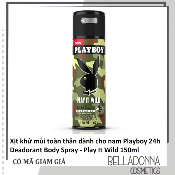 Xịt khử mùi toàn thân dành cho nam Playboy 24h Deadorant Body Spray - Play It Wild 150ml