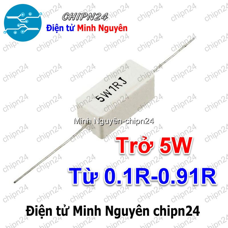 [3 con] (F313) Điện Trở Sứ 5W 5% Loại Nằm (Từ 0.1R đến 0.82R) - [Chọn Loại] - HHH.00400