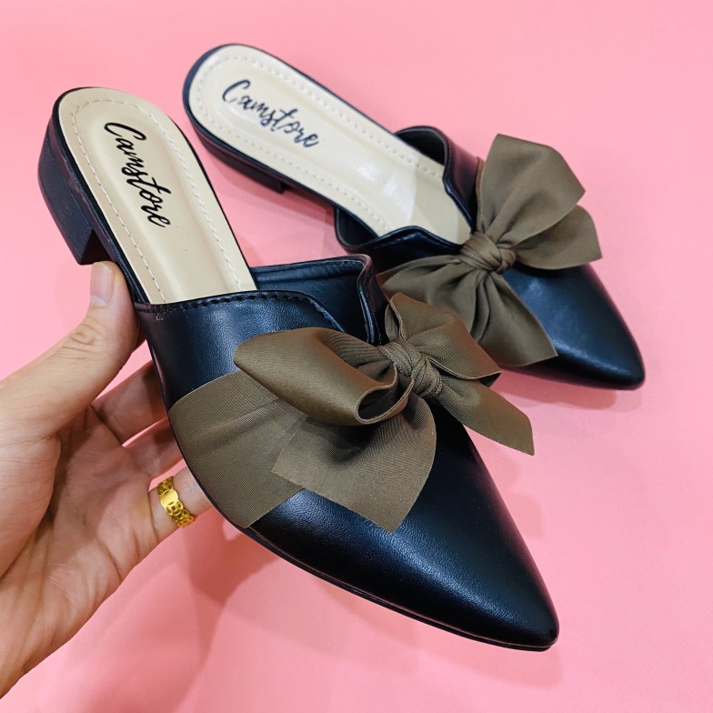 GIÀY SỤC THẮT NƠ CAMSTORE MŨI NHỌN ĐẾ CAO 3 CM DA MỀM SIÊU ĐẸP GIÀY NỮ giá rẻ