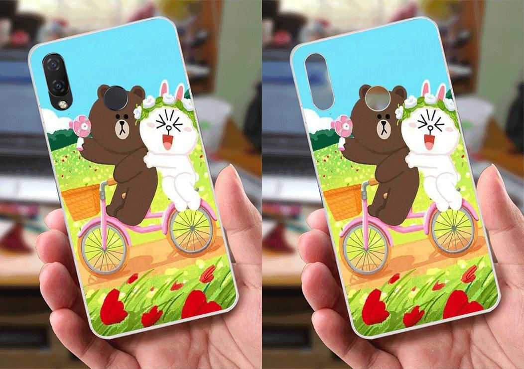 Ốp lưng Huawei Nova 3i (dẻo viền trắng trong) - Gấu Thỏ Đạp xe