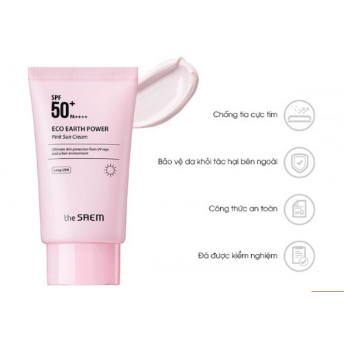 [HCM]Kem Chống Nắng The SAEM Eco Earth Power Pink Sun Cream SPF50+ PA++++ 50g Dành Cho Da Nhạy Cảm Kết Cấu Mỏng Nhẹ Không Gây Nhờn Rít