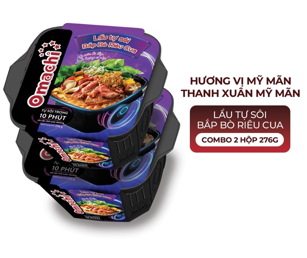 Omachi lẩu tự sôi bắp bò riêu cua 276g - combo 2 hộp - bat muoi