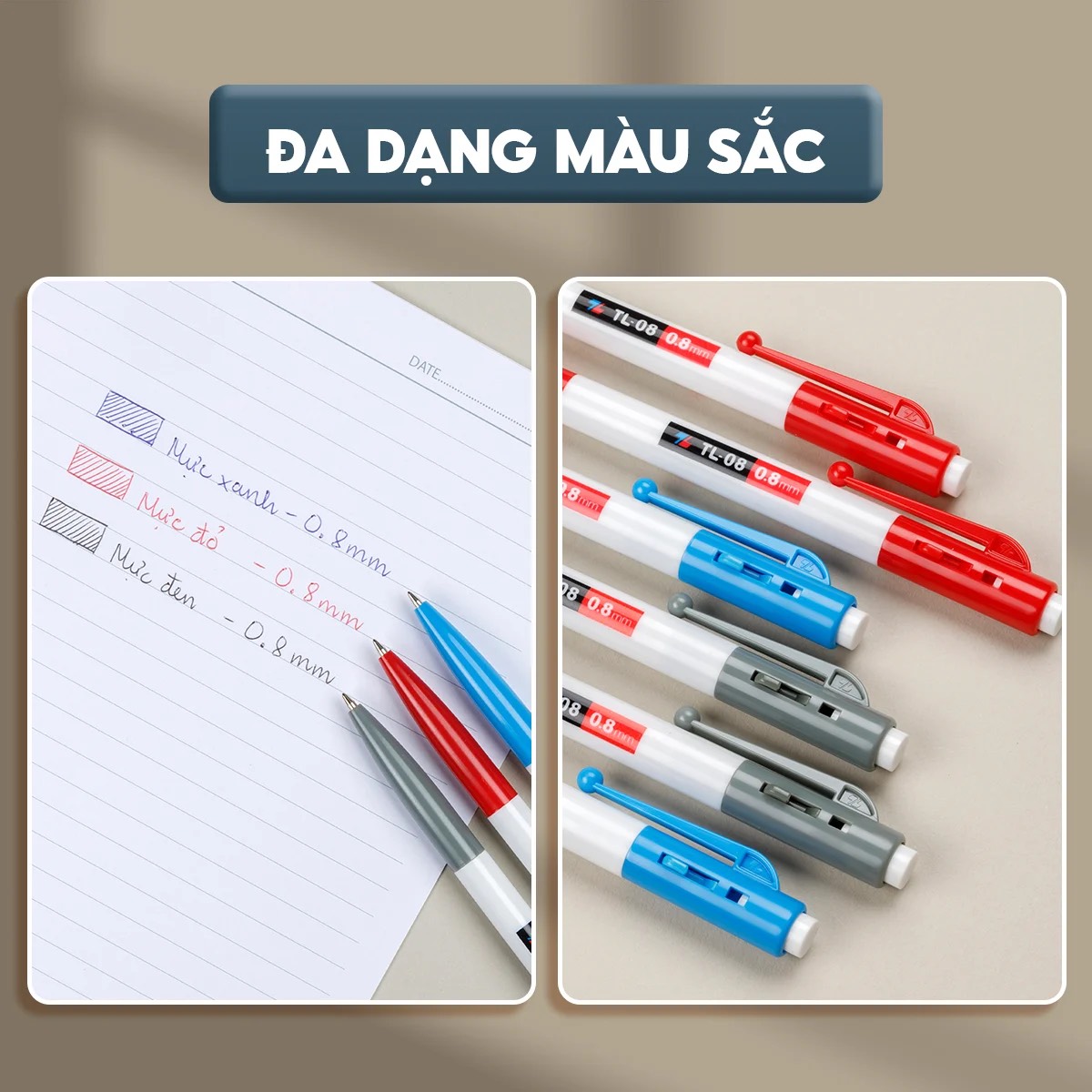 Hộp 20 cây Bút Bi Thiên Long TL08 ( xanh, đỏ, đen ) ngòi 0.8mm
