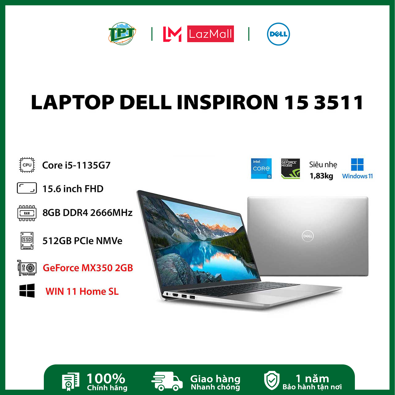Laptop Dell Inspiron 15 3511 (70270650) - Màu bạc