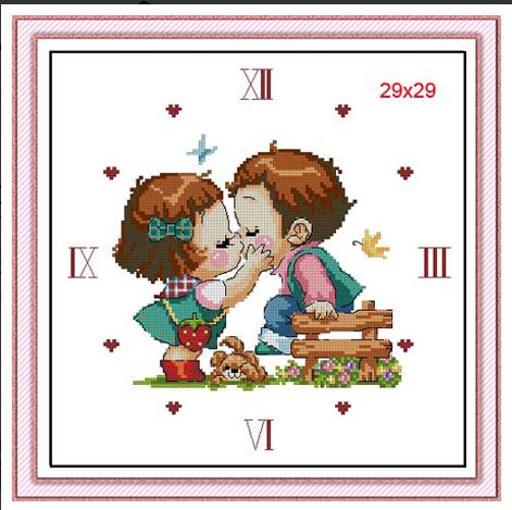 Tranh Thêu Chữ Thập Đồng Hồ Ấu Thơ DH232A (Khách tự thêu) KT:29x29cm