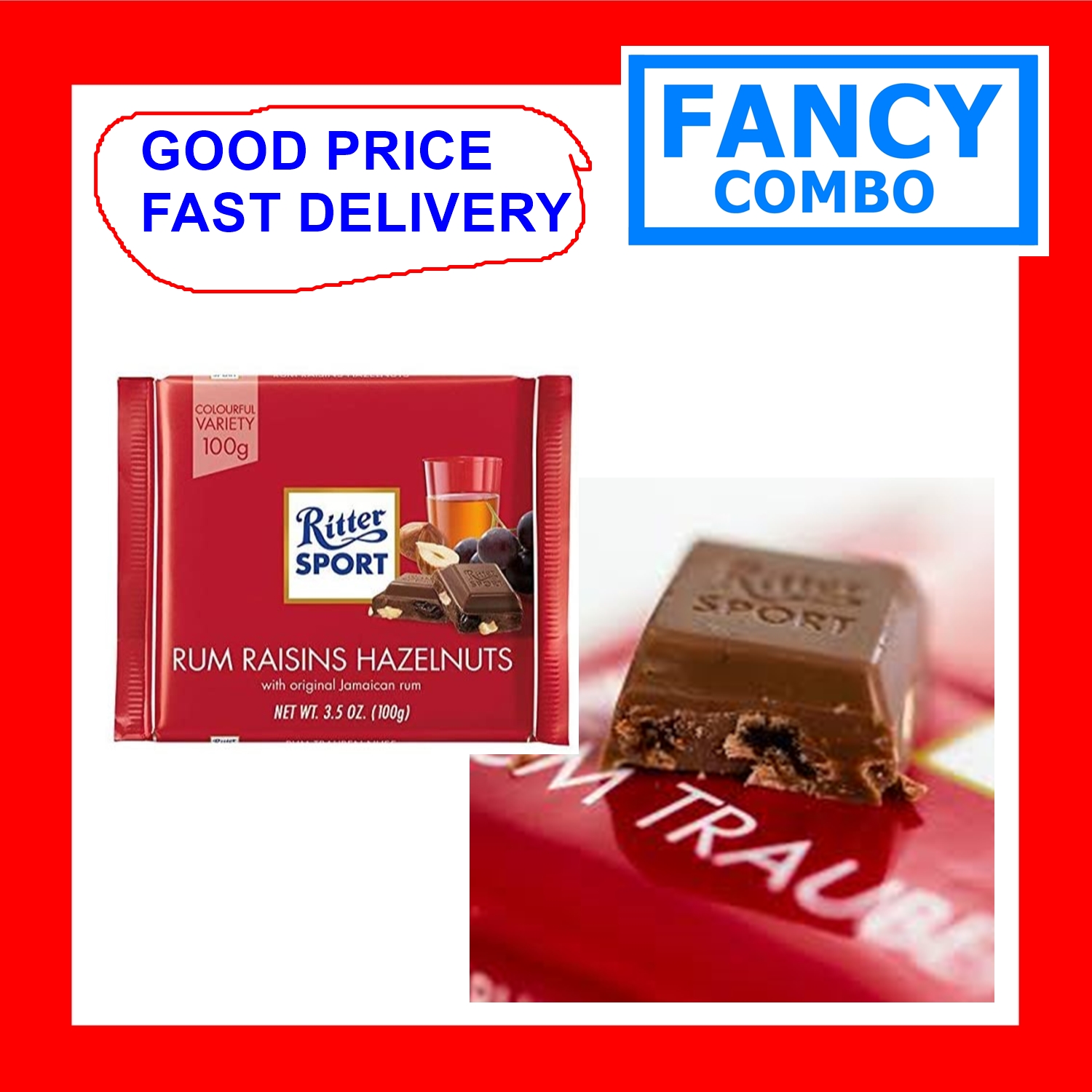 KẸO SOCOLA RITTER SPORT RUM NHO HẠT DẺ 100GR- 12005