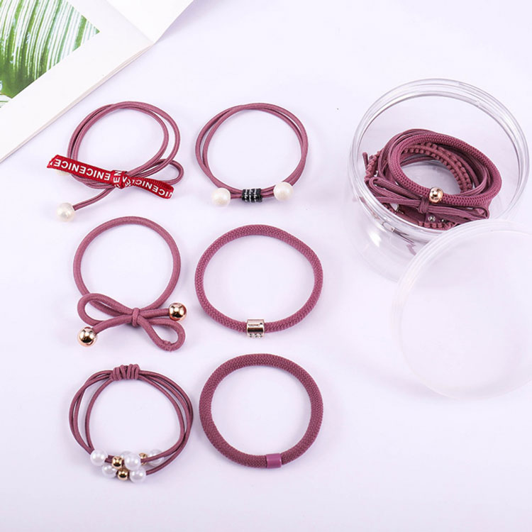 Set 12 thun cột tóc Hàn Quốc siêu cute - Gồm hộp (Màu hồng đậm nho)