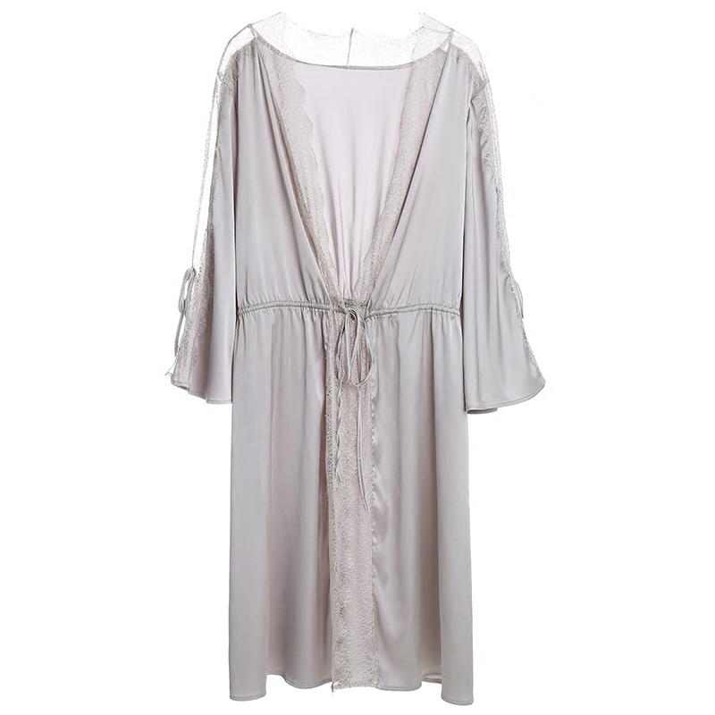Gợi Cảm Áo Ngủ Nữ Kiểu Pháp Ngọt Ngào Ren Buộc Dây Đồ Ngủ Vải Satin Lụa Giả Váy Ngủ Kimono Áo Choàng Tắm Đồ Lót