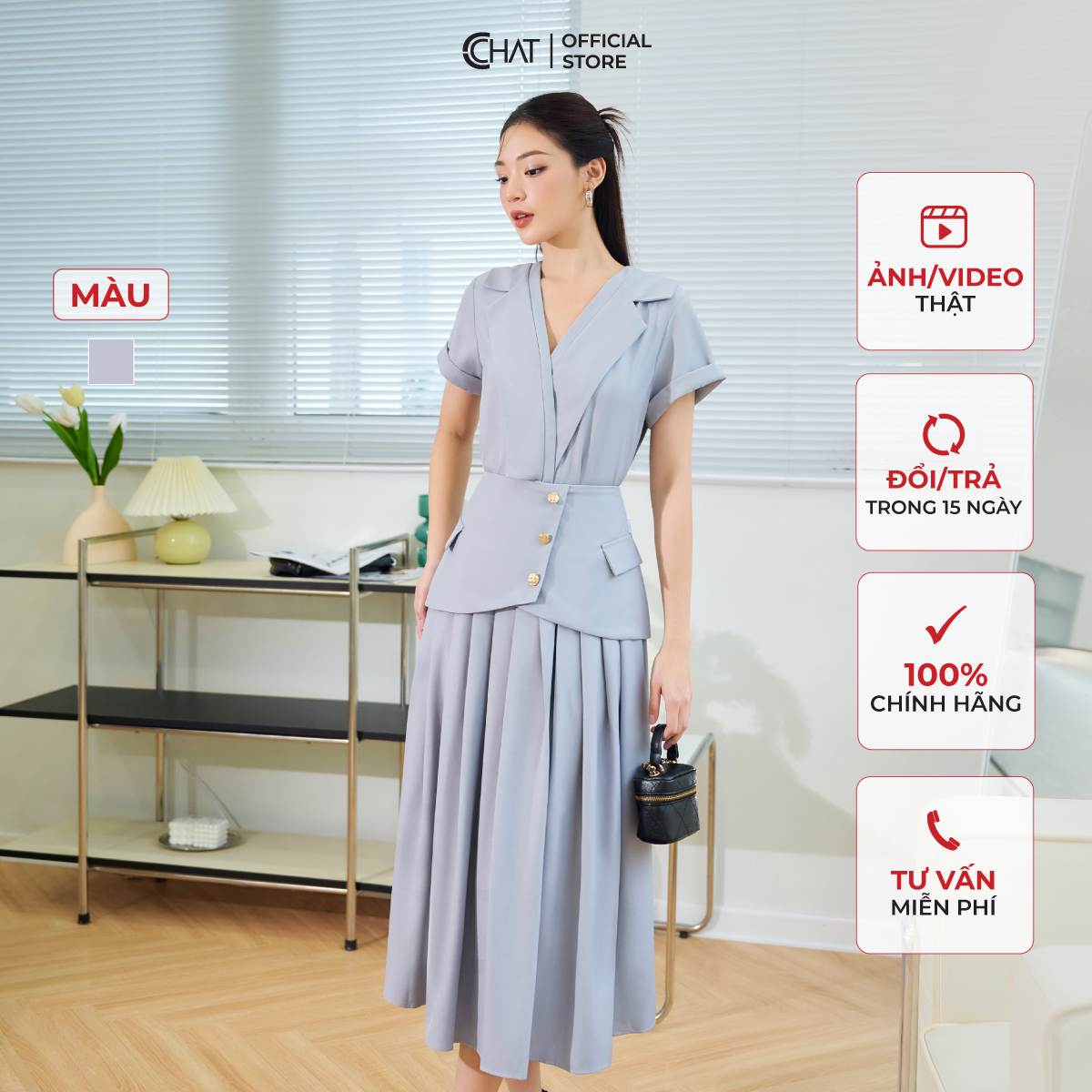 Sét Đồ Nữ Áo Chân Váy Xếp Ly Cape Chất Mango Cao Cấp 13BNE2007XT