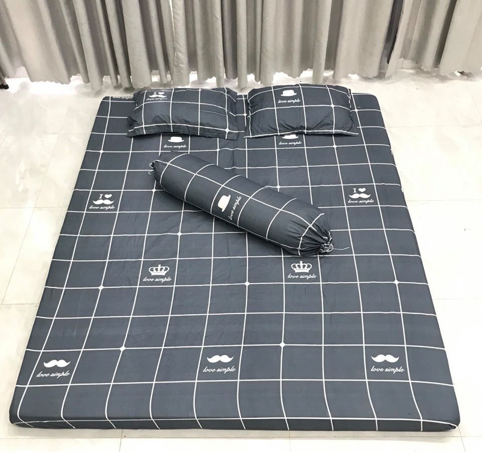Bộ ga gối kèm vỏ gối ôm cotton poly,đủ kích thước mẫu kẻ râu