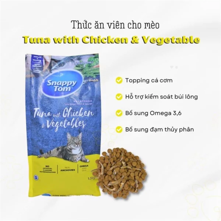 Hạt Snappy Tom dinh dưỡng cho mèo, Hạt cho mèo Snappy Tom Topping cá cơm.