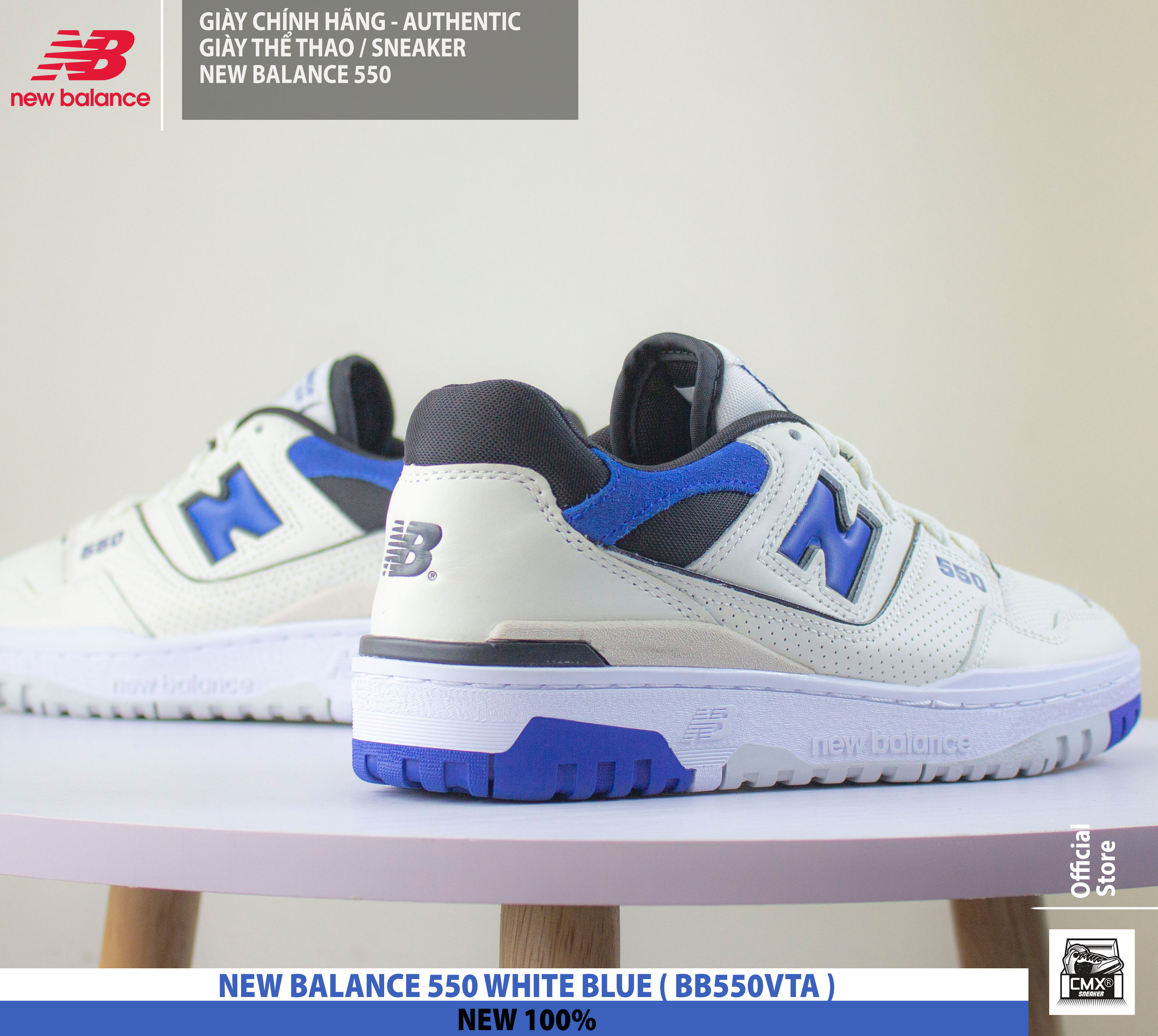 😘 [ HÀNG CHÍNH HÃNG CÓ SẴN ] Giày New Balance 550 WHITE BLUE ( BB550VTA ) - AUTHENTIC 100%
