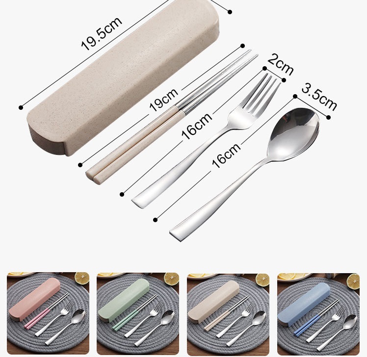 Bộ Muỗng Đũa Nĩa Inox Lúa Mạch Có Hộp Đựng NHiều Màu