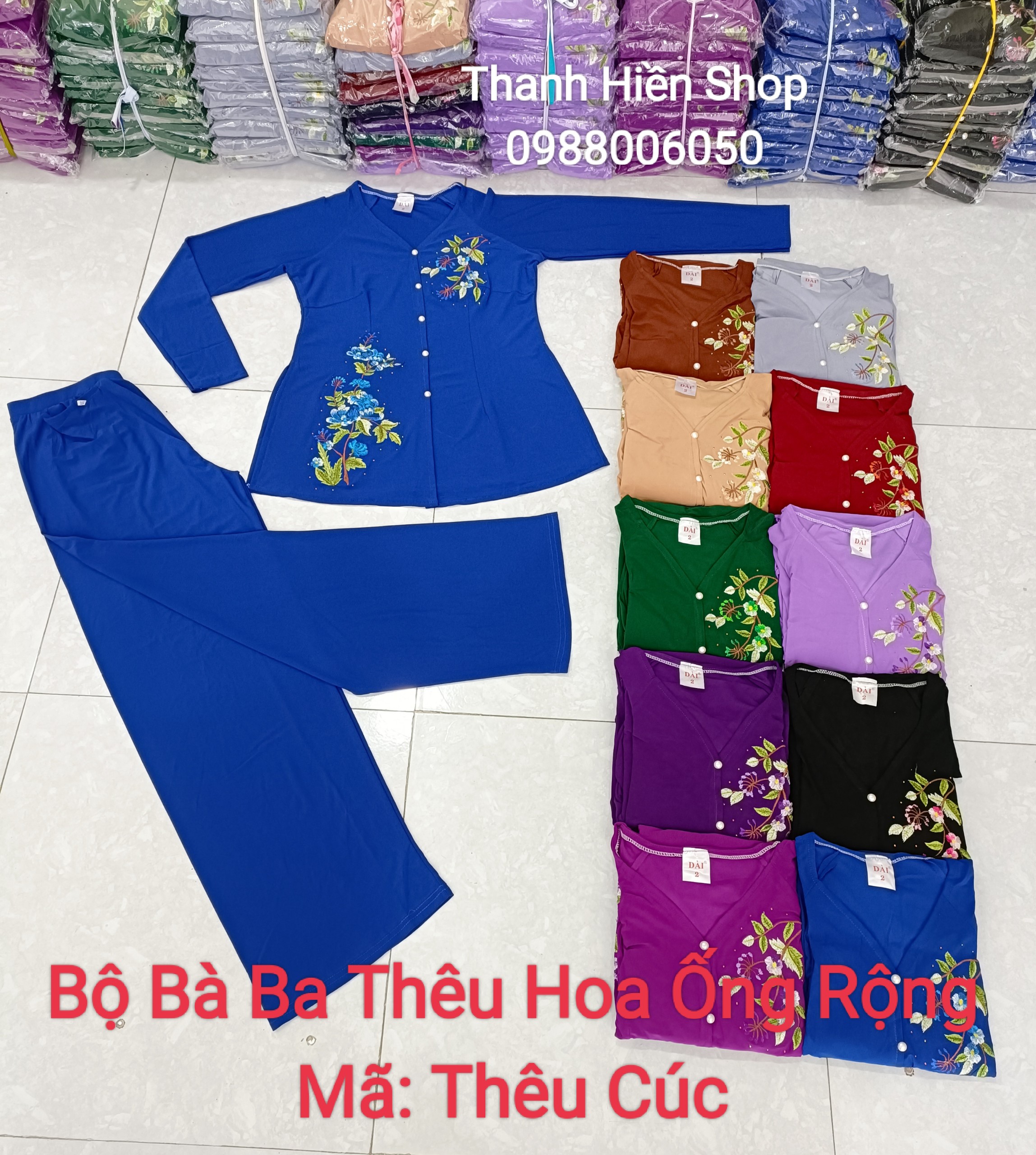 Bộ Bà Ba Thêu Hoa Ống Rộng