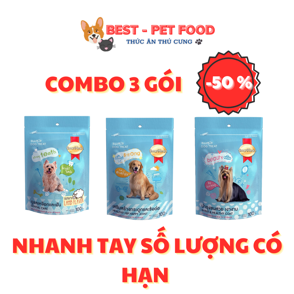 [GIẢM NGAY 25%] BÁNH THƯỞNG Snack SmartHeart Cho Chó Mọi Lứa Tuổi (100g)