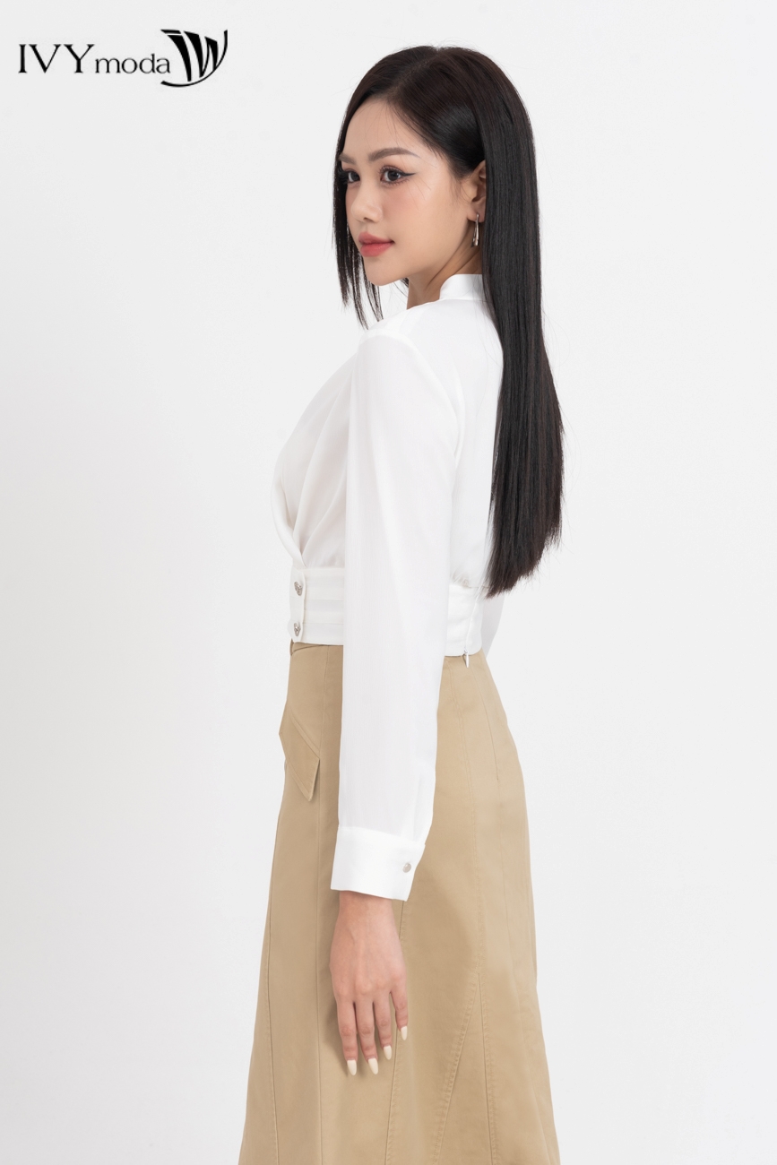 [10.10 -12.10 | VOUCHER 10% ĐƠN 499K] Áo sơ mi cổ V đắp chéo IVY moda MS 17B9561