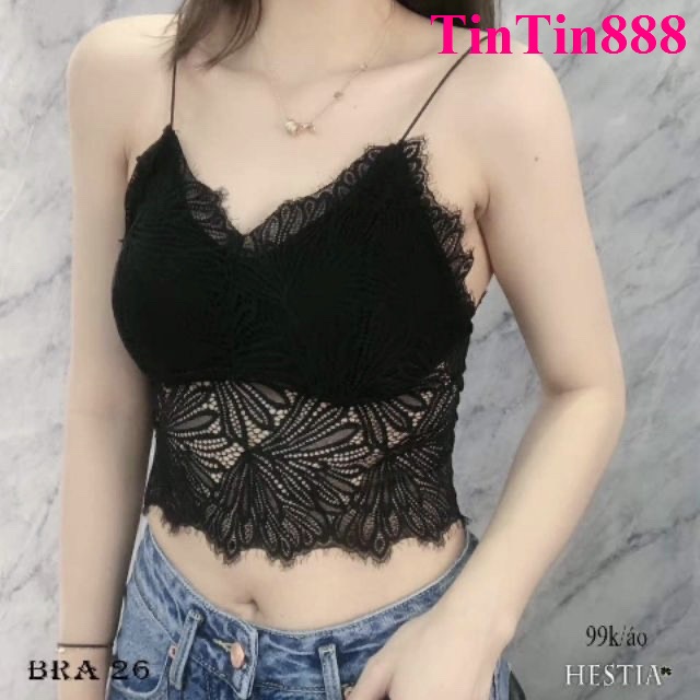 Áo bra dài dây mảnh ren hoa lá - Áo lót mút mỏng sexy - Áo bra thể thao yoga gym- TinTin888