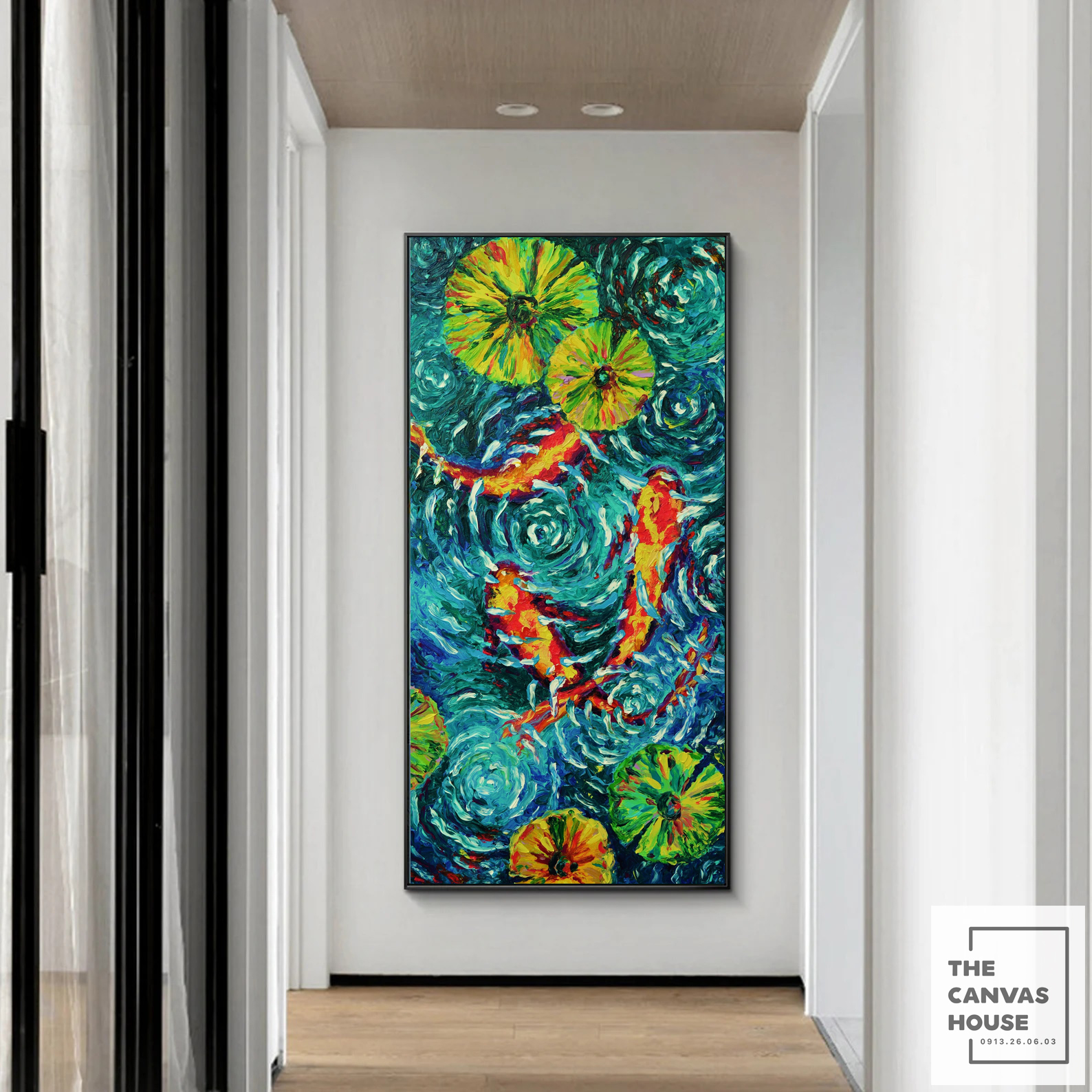 Tranh Canvas Cá Chép Hoa Sen (Đã có khung, móc, đinh treo) - The Canvas House
