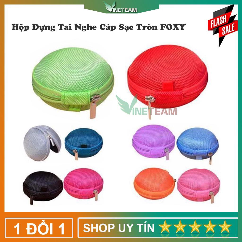 Hộp đựng tai nghe cáp sạc tròn Foxy Kiểu Dáng Tròn Nhỏ Nhắn – Chất liệu cao cấp -TX57
