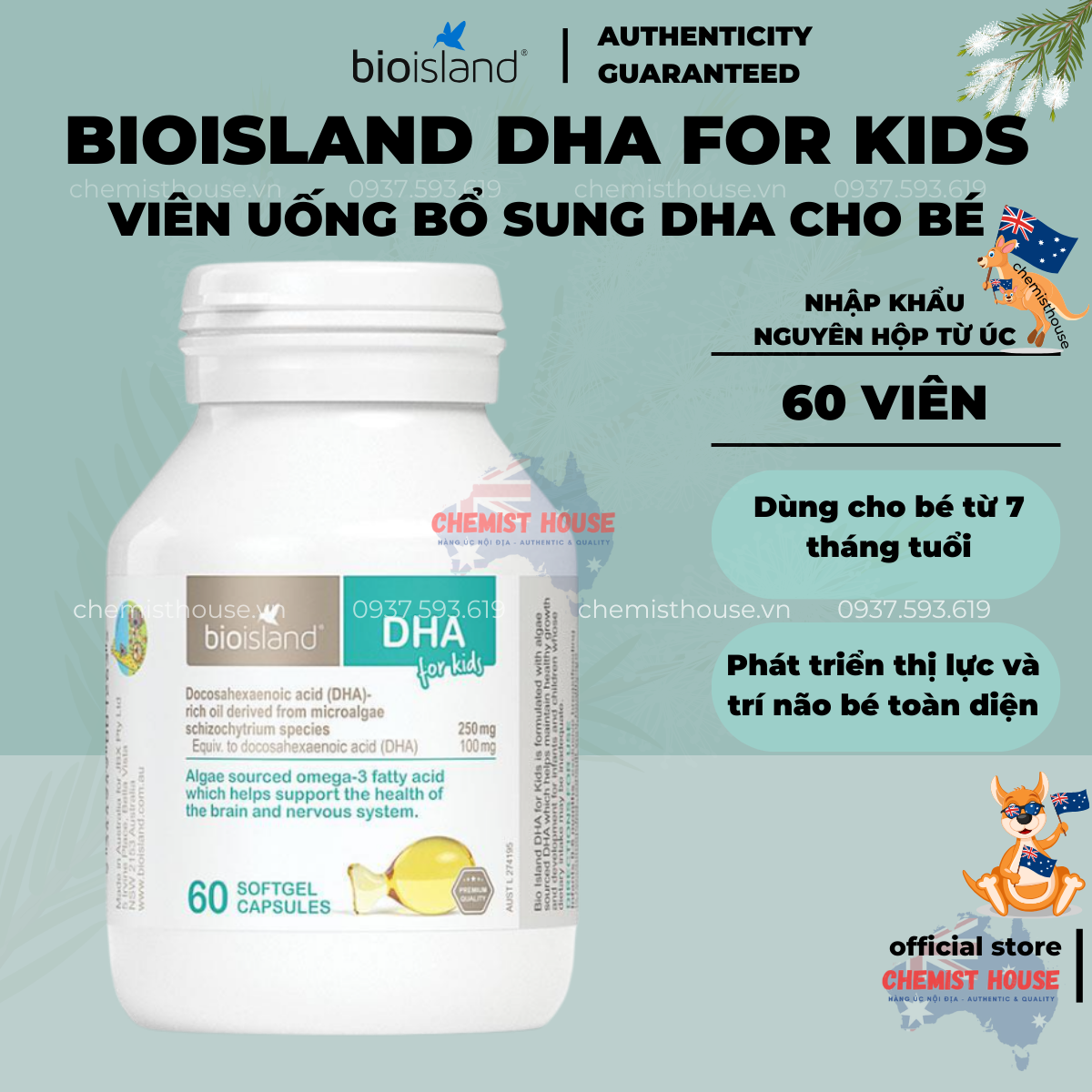 [Hàng Chuẩn ÚC] Bio Island DHA cho trẻ - Dầu cá giúp bé thông minh hơn 60 viên