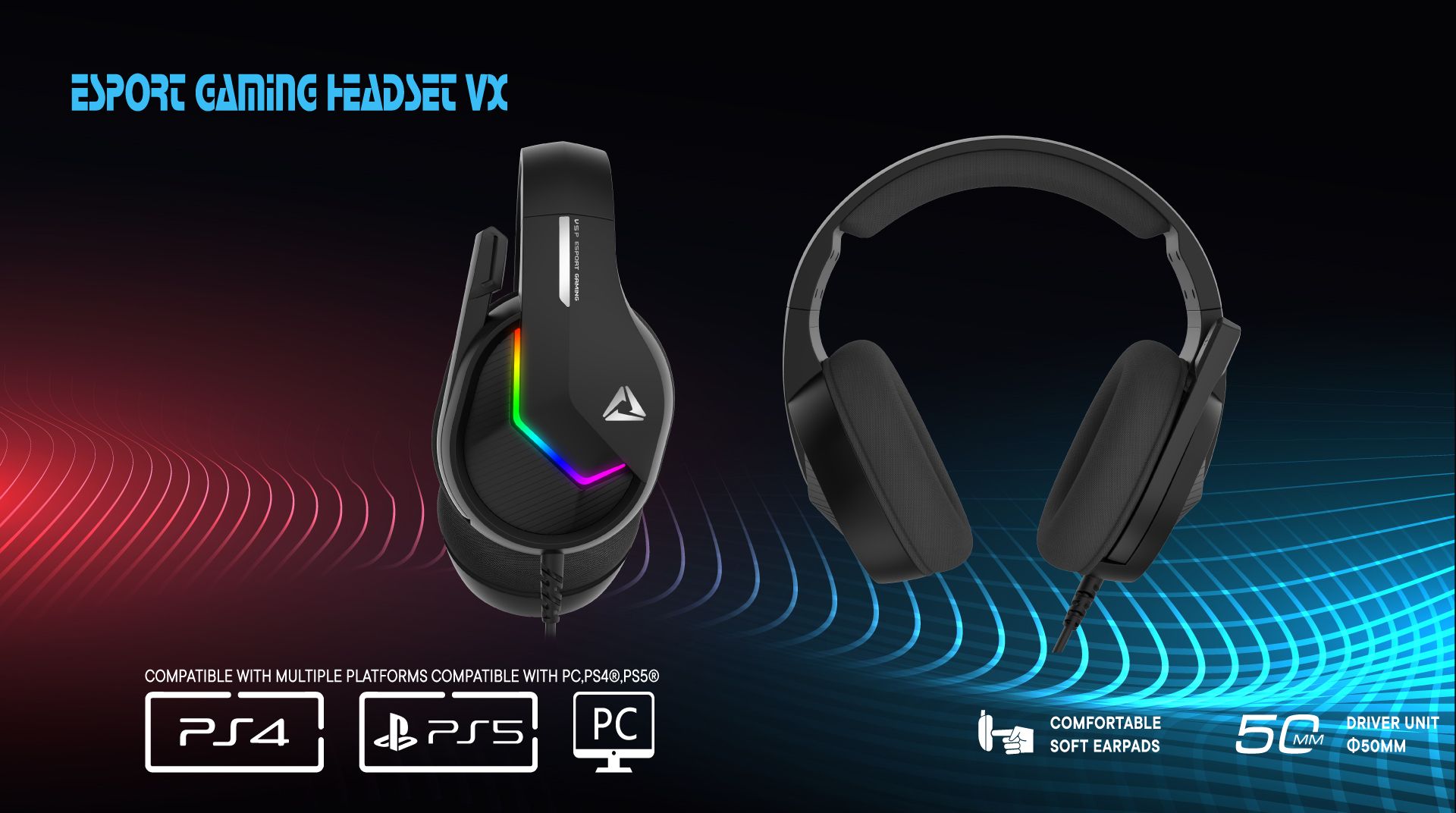 HP Esport Gaming VX2 Led [ 1 Cổng USB + Jack 3.5 ] Tipihome