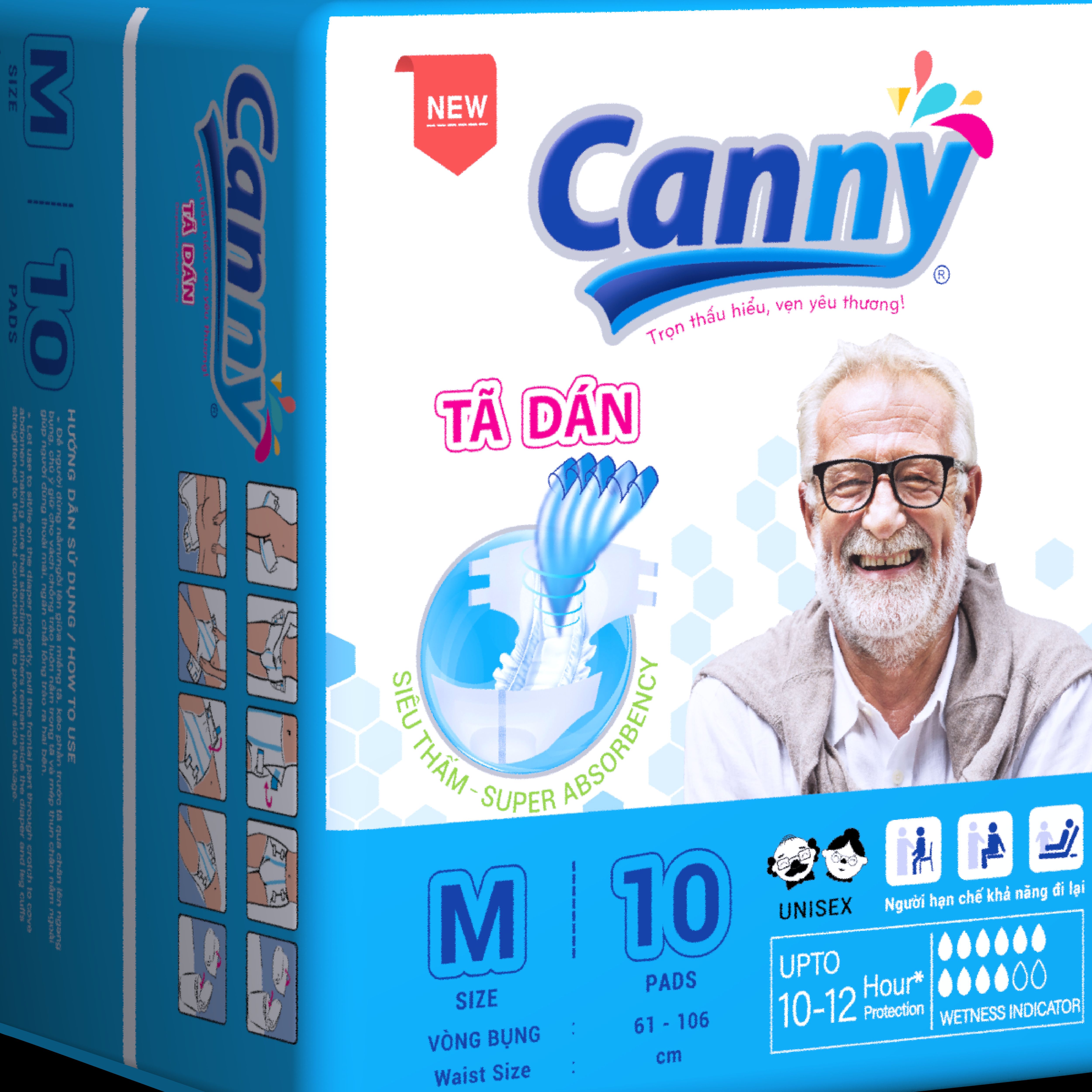 Tã, bỉm dán người lớn CANNY SIÊU THẤM size M 10 miếng