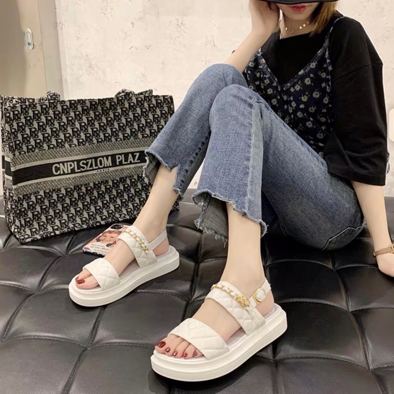 Sandal nữ quai ngang dây xích sẵn 2 màu giá rẻ
