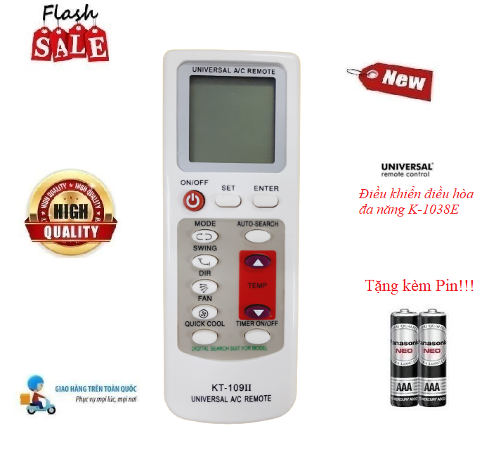 Remote điều khiển điều hoà đa năng KT-109II mới nhất cho tất cả các dòng điều hòa máy lạnh hiện nay Tặng kèm Pin!