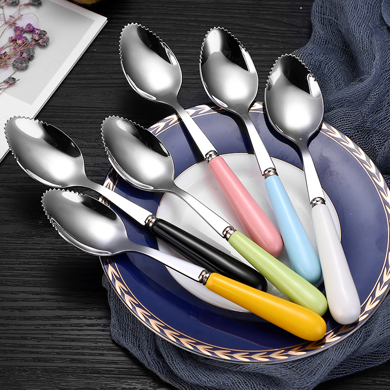 Thìa ăn trái cây inox cán sứ Yeahcook