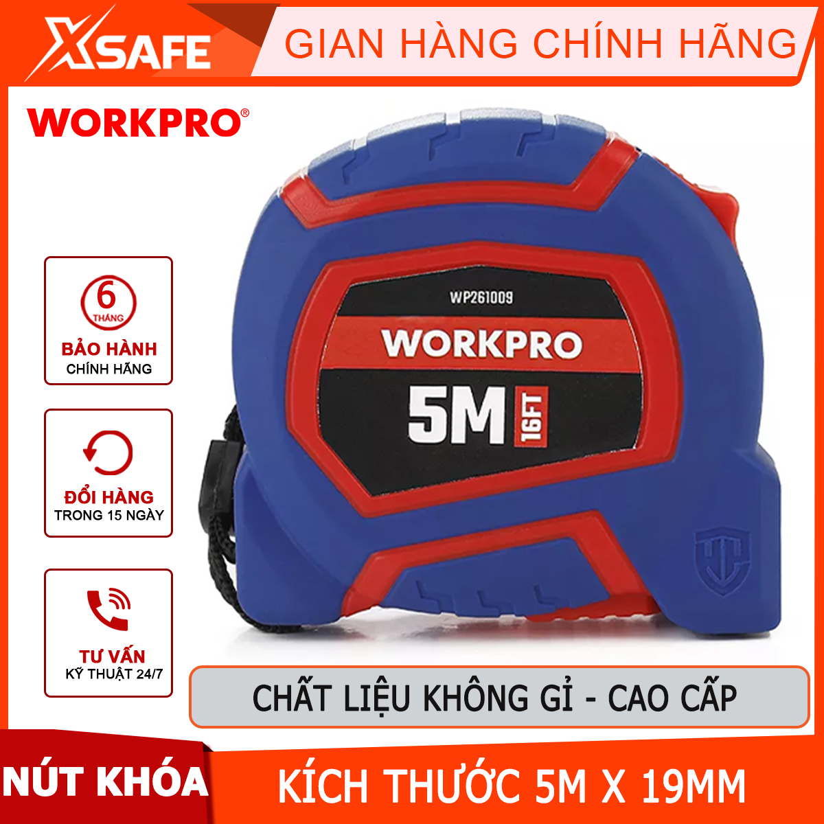 5m x 19mm workpro-wp261009 nylon coated roll ruler
