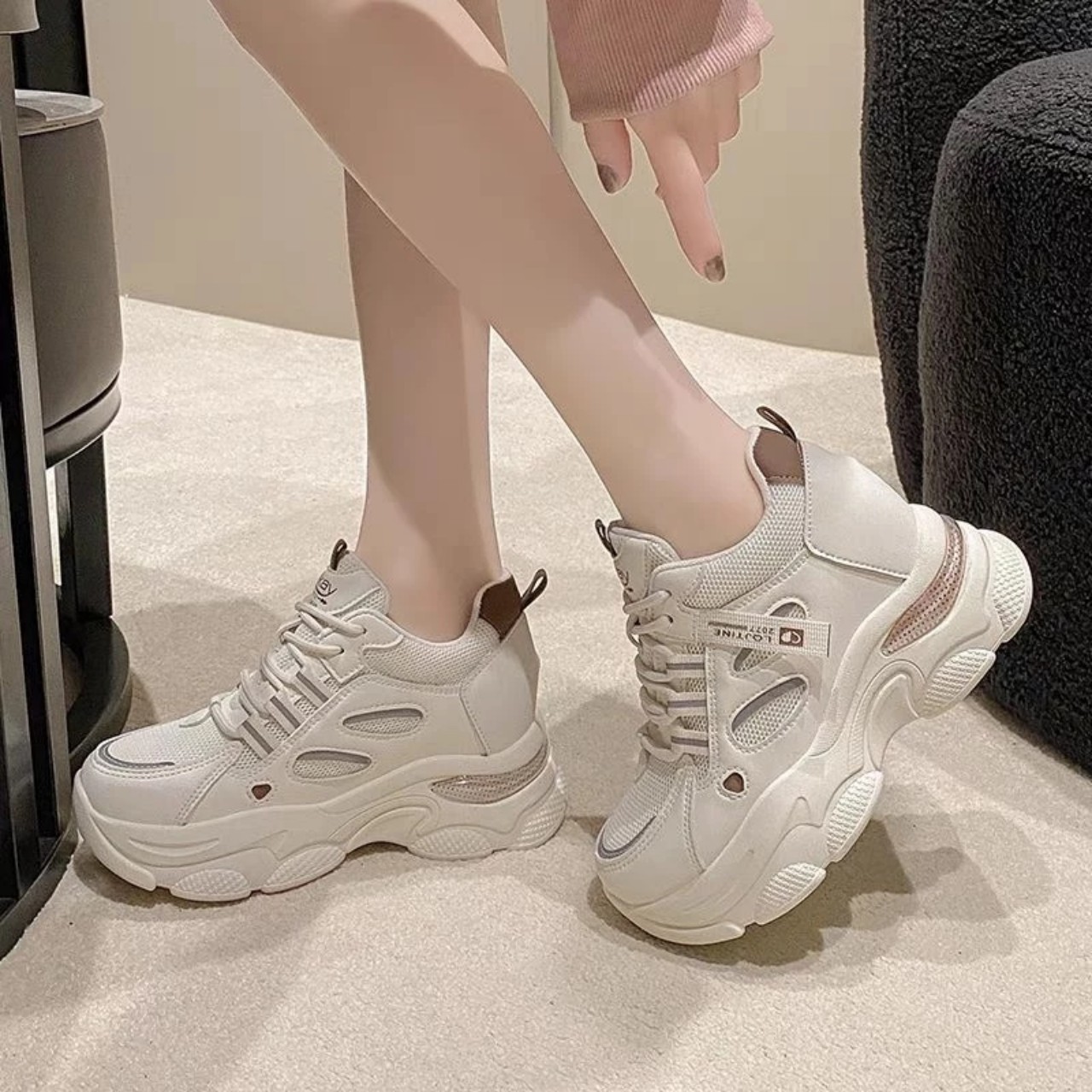 Giày nữ độn đế💖💖Giày thể thao độn đế phản quang fullbox