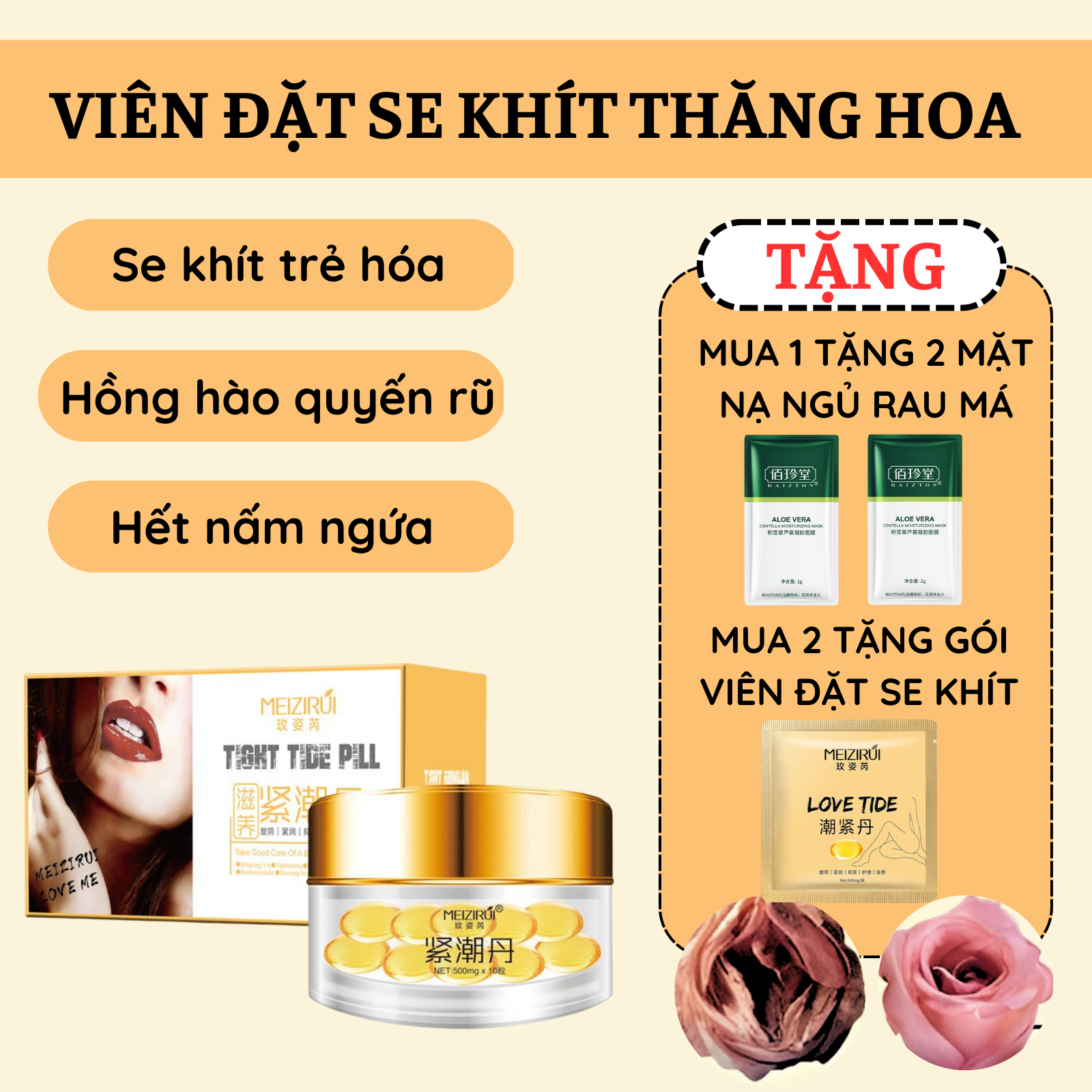 CAM KẾT HIỆU QUẢ] Viên Đặt Âm Đạo Siêu Se Khít Khìn Khịt , Hồng Thơm, Sạch  Thơm Cô Bé,sạch thơm hồng hào quyến rũ Thu Hút Các Anh Giai Trong