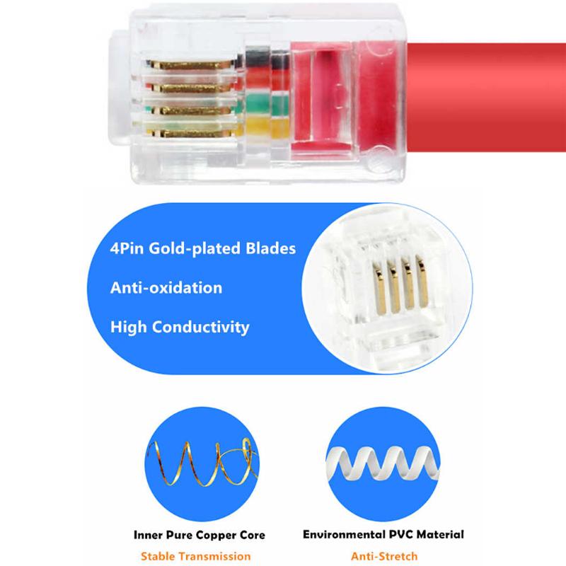 Dây cáp cho tai phone của điện thoại bàn 2 mét - Cáp RJ9 cho ống nghe điện thoại bàn (Màu đỏ - Đen - Trắng)