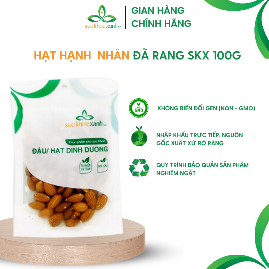 Hạt hạnh nhân đã rang Sức Khỏe Xanh - 100g/túi - Nhập khẩu Úc chính hãng