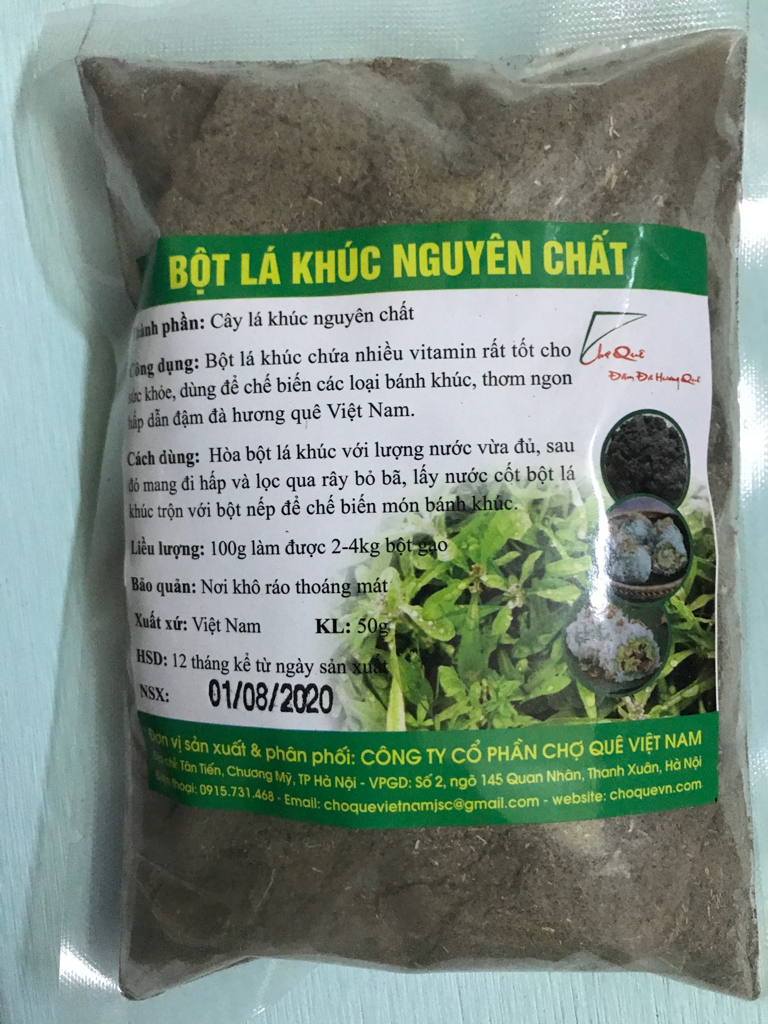 Bột lá khúc nguyên chất gói 50gam