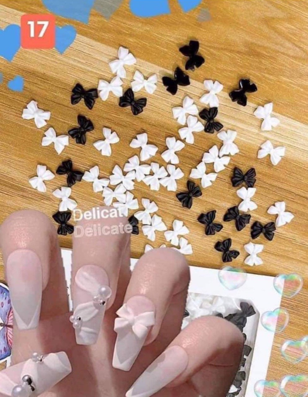 Sét nơ đen trắng trang trí móng 40 cái
