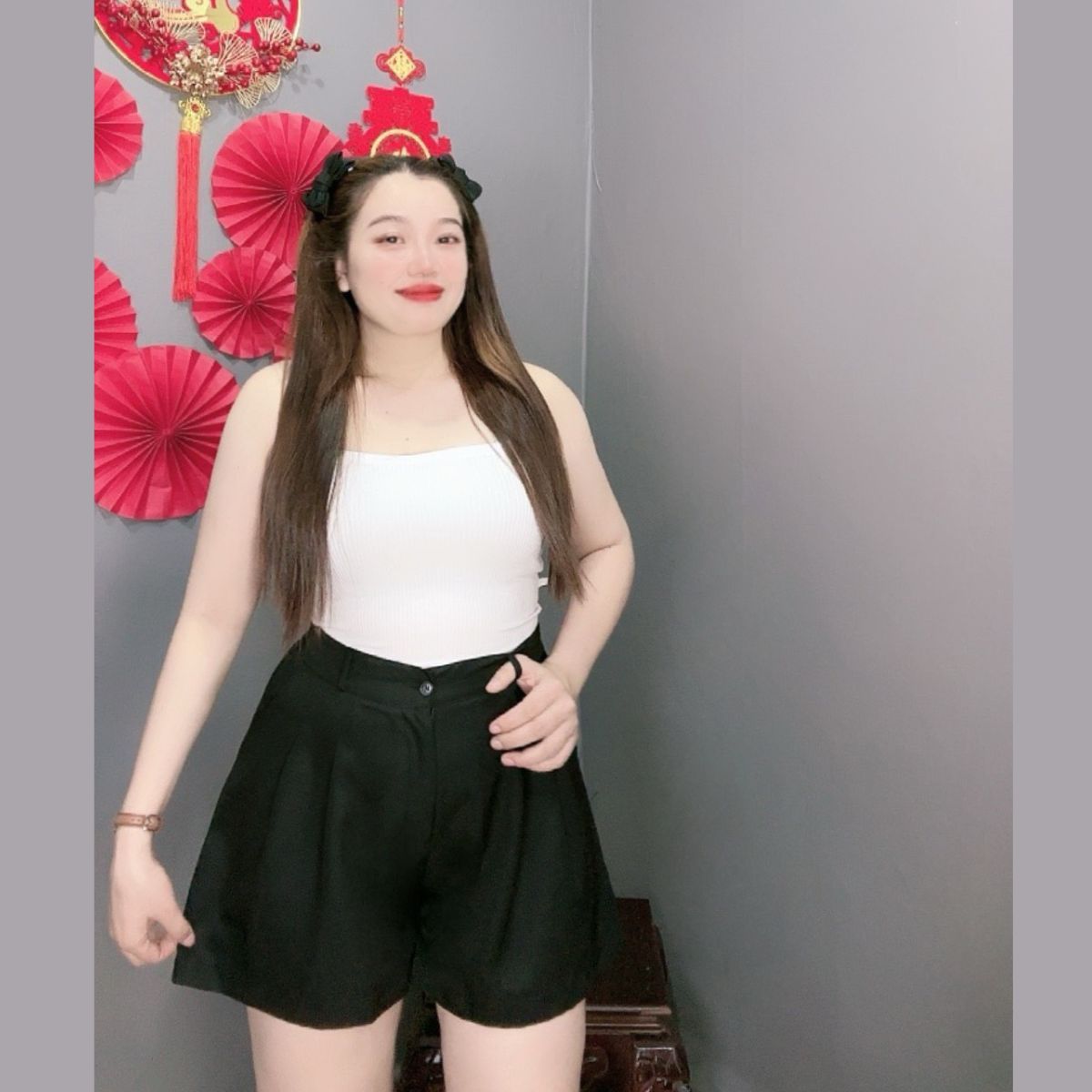 Quần đùi nữ bigsize ống rộng che bụng lưng chun co dãn Q8