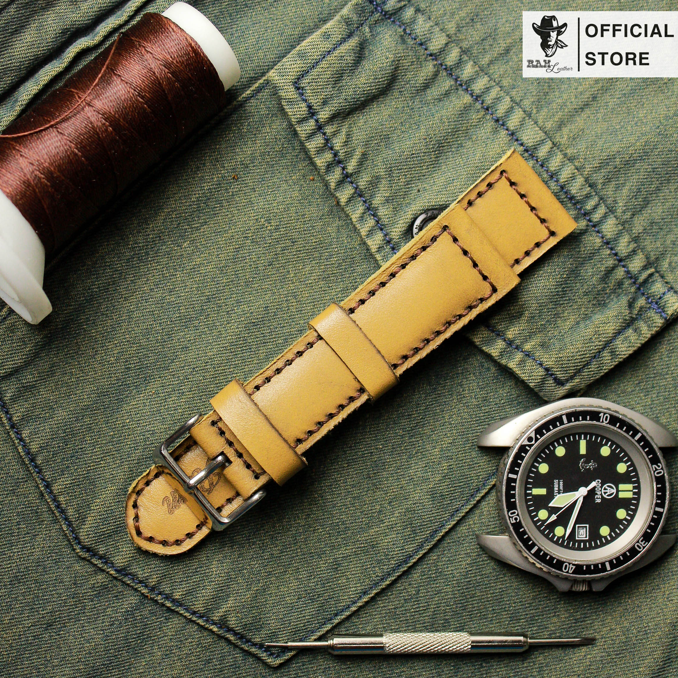 Dây da đồng hồ Siêu bền Da Bò Bản Bền Đẹp RAM Leather Classic 1983 Chính Hãng RAM Leather