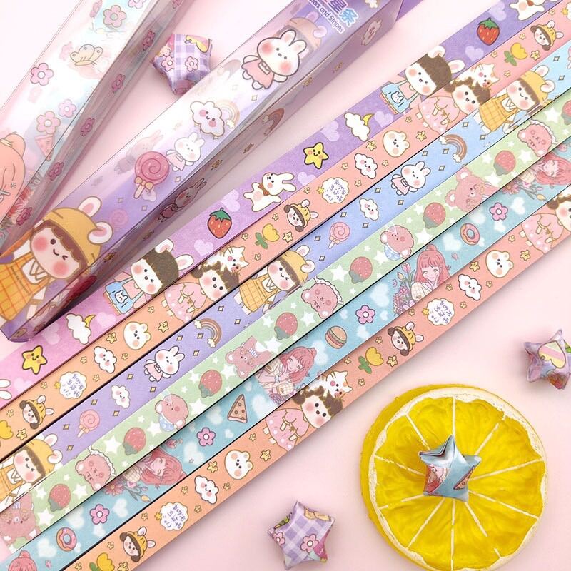 Set 32 giấy xếp sao hoạ tiết hoạt hình dễ thương giá rẻ giấy gấp sao hoạt hình giấy xếp sao 5 cánh nhiều mẫu