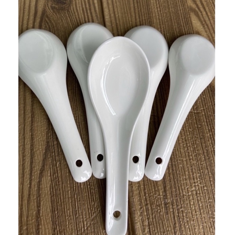 Set 10 muỗng sứ trắng 12,5cm - tráng men sứ cao cấp - muỗng canh, muỗng sup - thìa sứ
